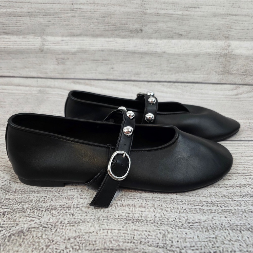 CL By Laundry Black Ballet Flats with Studded Strap - Picture 3 of 5